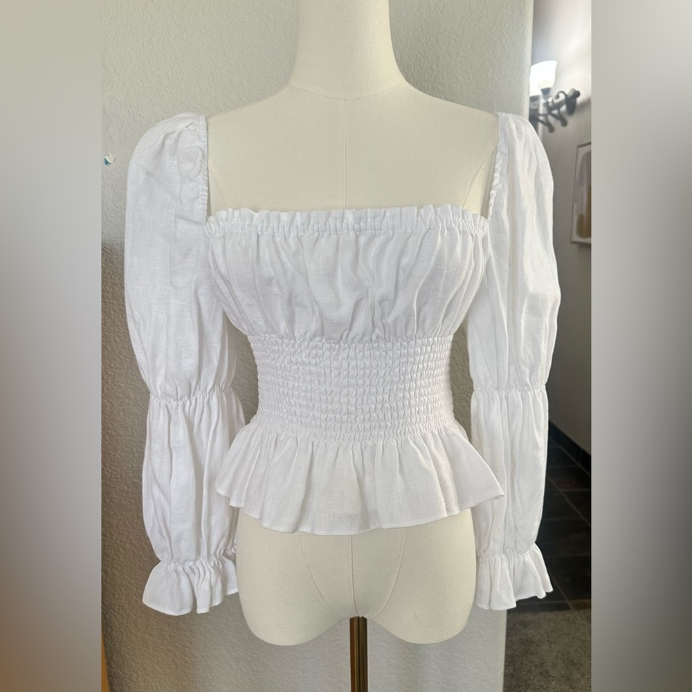 White Smocked Peplum Top
